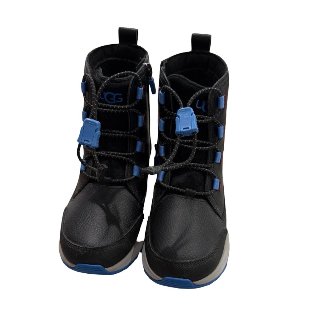 UGG Kids Boots Size 2 Boys Black Blue Waterproof Hiking Style Zip Lace Boots